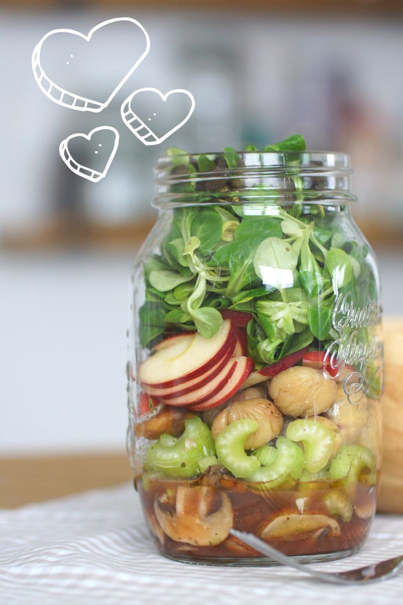 Read more about the article Maroni Salat im Glas mit Champignons und Feldsalat